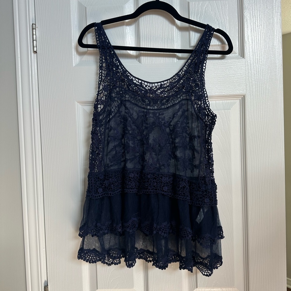 Ricki's Navy Crochet Detail Tank Top